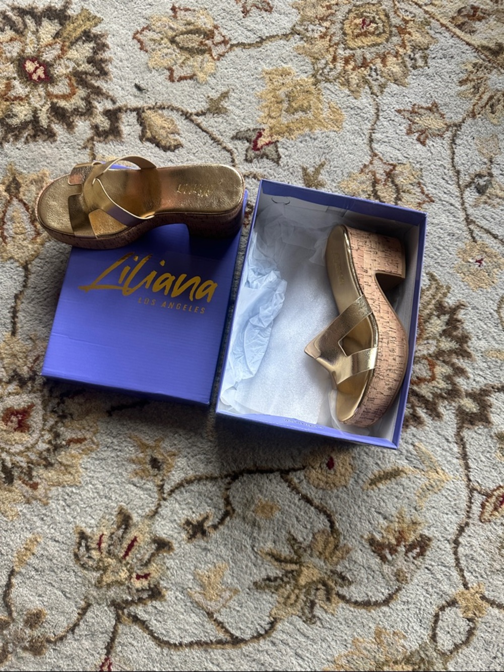 Liliana Metallic Gold Cork Wedge Sandals